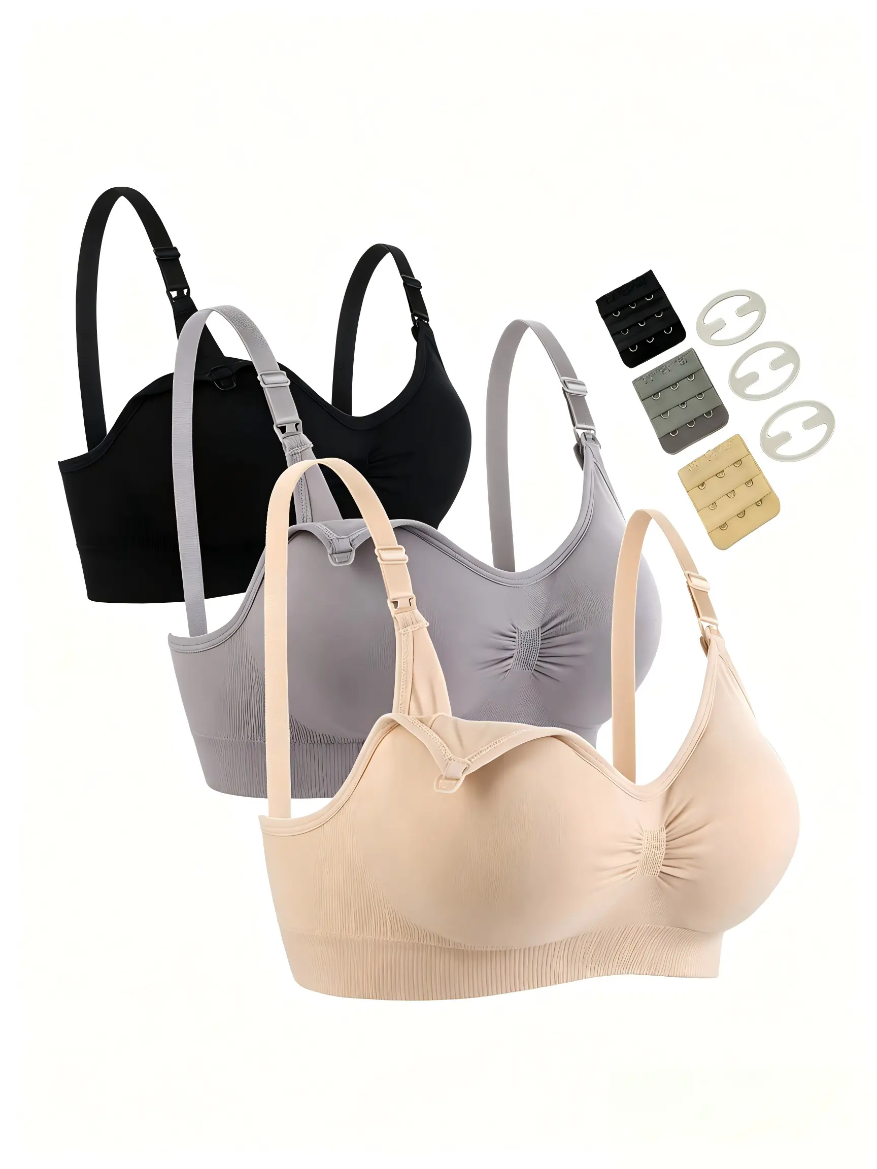 Women's 3-Pack Wireless Seamless Pregnancy Maternity Bras - Postpartum Breastfeeding Sleeping Bralettes with Extra Extenders, Seamless Underwear, Breastfeeding Accessories, Skin-Friendly All-Season Mom Bras, Pregnancy Maternity Bra