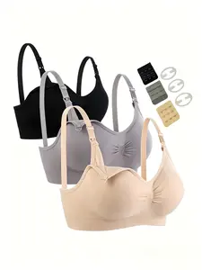 Women's 3-Pack Wireless Seamless Pregnancy Maternity Bras - Postpartum Breastfeeding Sleeping Bralettes with Extra Extenders, Seamless Underwear, Breastfeeding Accessories, Skin-Friendly All-Season Mom Bras, Pregnancy Maternity Bra
