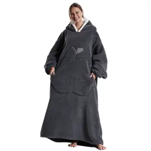 Oversized Wearable Blanket Hoodie Sweatshirt Gifts for Women and Men, Plus Size Warm and Cozy Giant Blanket Hoodie, Thick Flannel Blanket with Sleeves and Giant Pocket