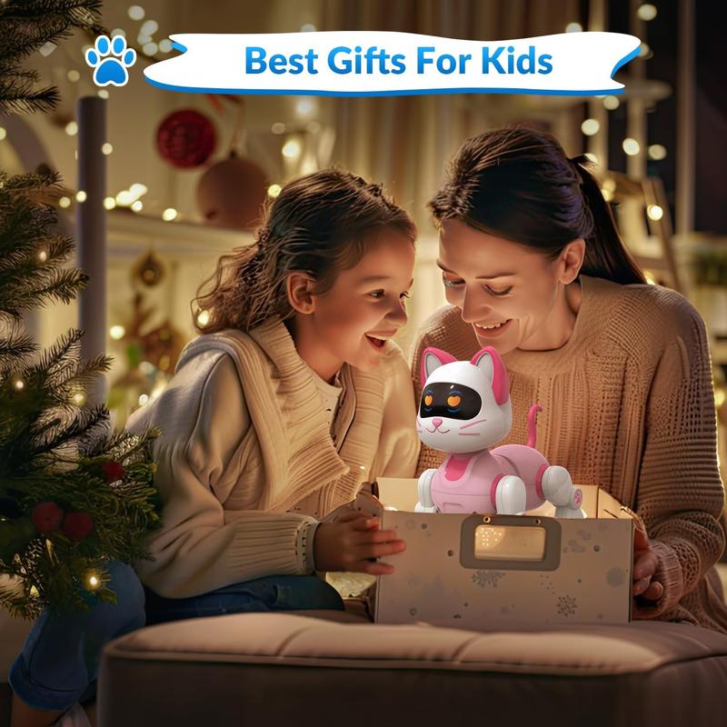 Programmable Remote Control Robot Cat Dog for Kids, Interactive Robotic Cat, Robo Cat, RC Robot with Touch Sensing, LED Eyes, Dance & Music, Sticker (White)7