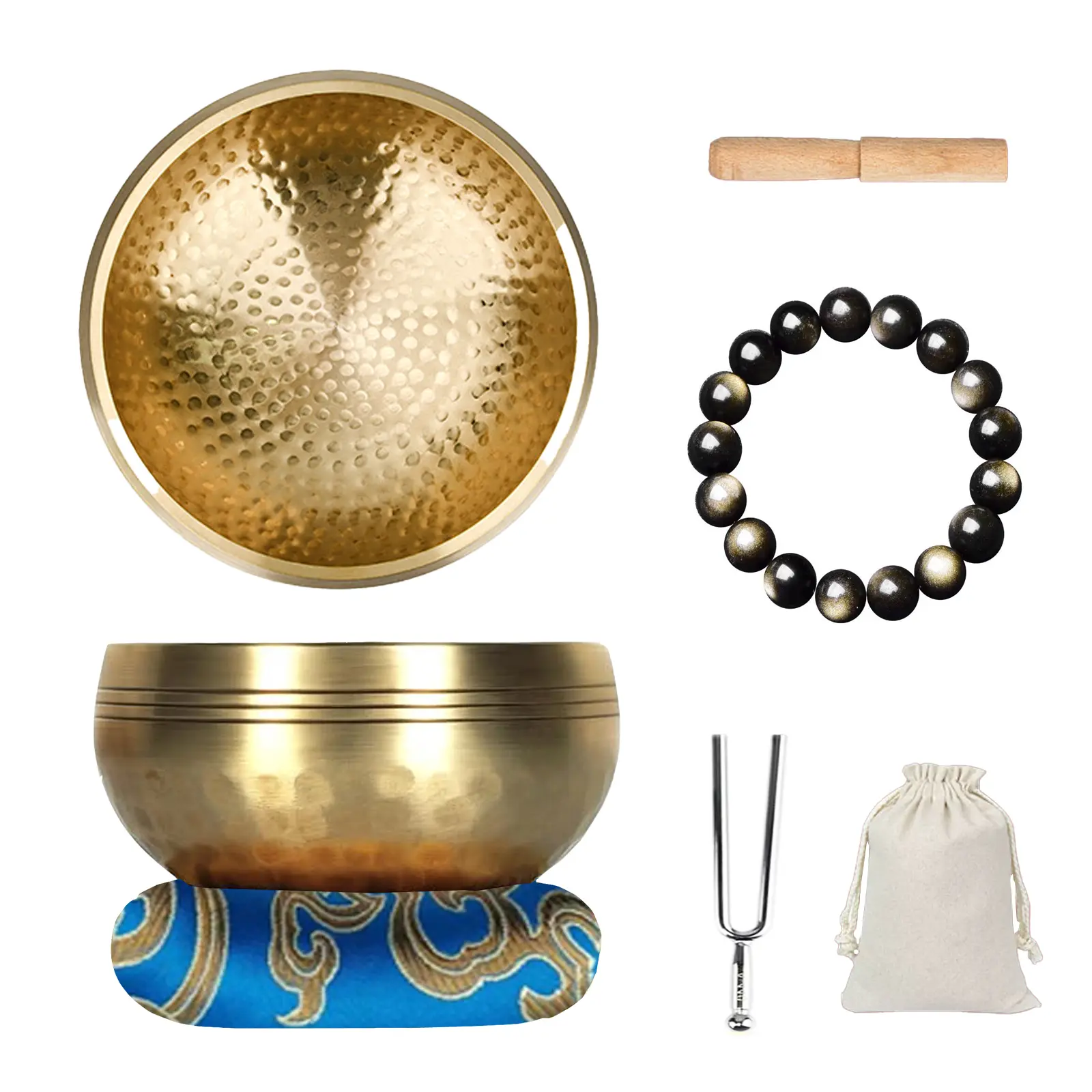 Tibetan Handcrafted Hand-Hammered Singing Bowl Set - 3.14 in Unisex Percussion Instrument with Fabric Case, Tuning Fork, Ideal for Serenity, Mindfulness, Prayer & Meaningful Gift