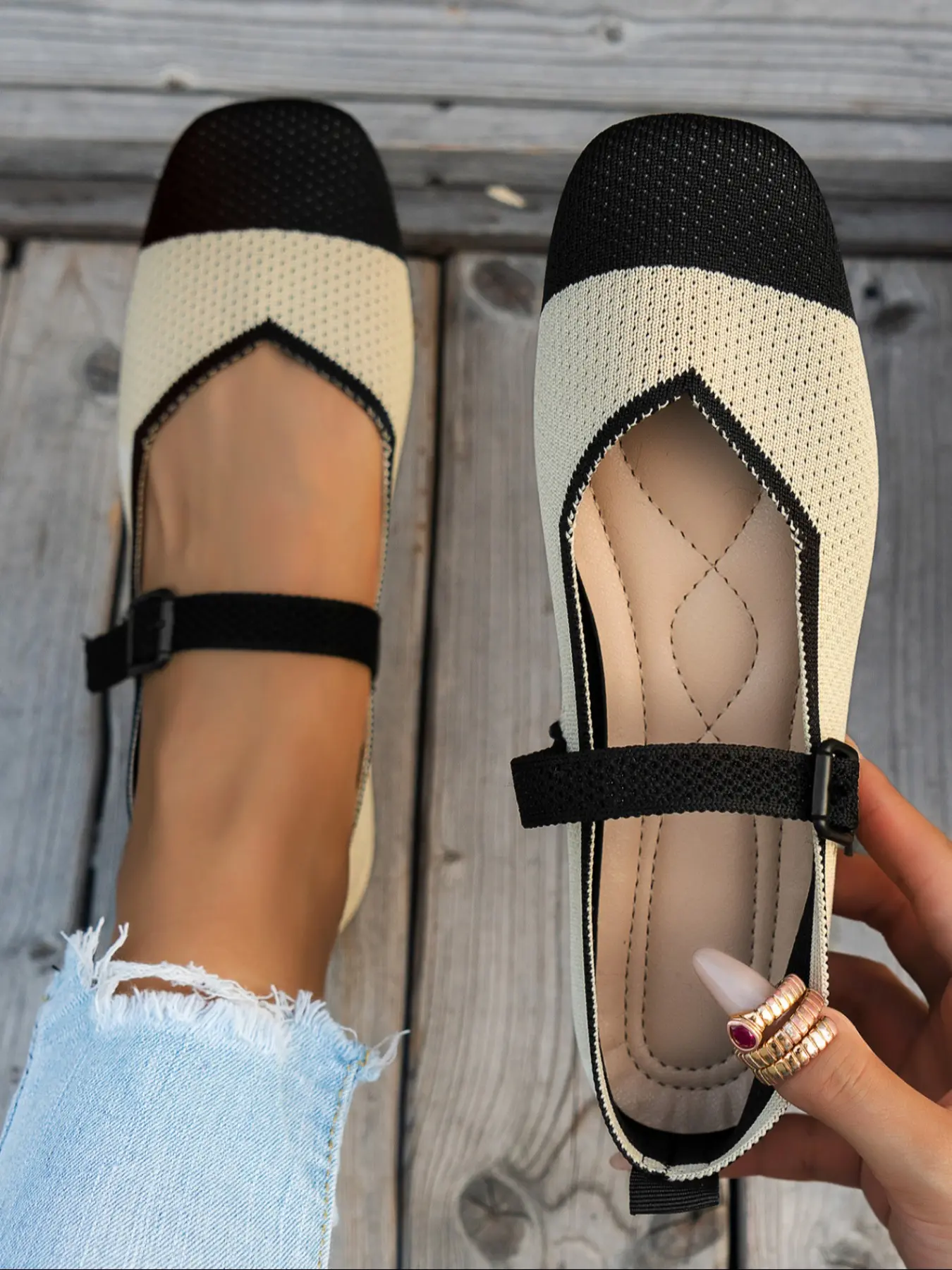 Women's Square Toe Ballet Flats, Ballerina Flats, Low Heel Slip-On Shoes, Flat Casual Shoes, Comfortable Breathable Design, Summer Shoes, Classic Soft Style, Casual Fashionable Flats for Daily Wear Footwear