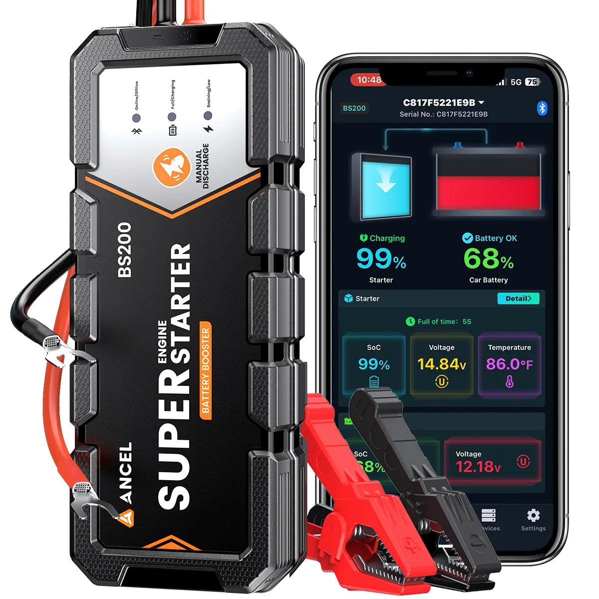 ANCEL BS200 Permanently Mounted Supercapacitor Starter - 12v Gas Vehicle Fit, Capacitors Jump Starter, Proactive Car Battery Maintainer, Smart Health Monitor, -40℉~176℉ Heat/Cold Ready, 3.0L Older Vehicles Use, Long-Lasting for Road Trips, Camping