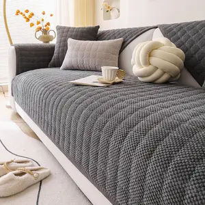 1pc Plaid Thick Quilted Sofa Cover, Winter Warm Couch Cushion Protector, Anti-Cat Scratch Faux Fur Sofa Blanket, Sofa Slipcover, All-Purpose Reusable