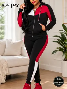 Women's Casual Colorblock Tracksuit Long Sleeve Hoodie & Slim Jogger Pants Set, Summer Activewear Two-Piece