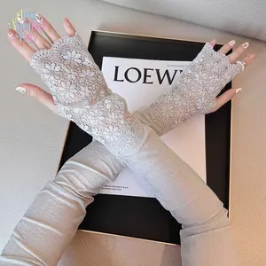 Lace Sun Protection Arm Sleeves for Women, Long Mesh Ice Sleeves with UV Protection, Elegant Arm Covers for Driving, Cycling & Outdoor Activities