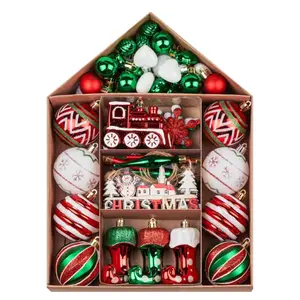 75ct Christmas Tree Ball Ornaments Set, Red Green White Elf Boots Theme Assorted Xmas Ornaments, Shatterproof Decorative Xmas Ornament for Party Wedding Christmas Tree Decoration