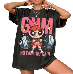 Cute Powerpufff Blossom No Pain No Gain Graphic T-Shirt, Y2K Blossom Fitness, Workout Shirt, Trending 2026, Weightlifters, Bodybuilding Shirt, Pump Cover Gym Tee for Men Women