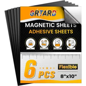 8" x 10" Magnetic Sheets with Adhesive Backing, 6 Pack Magnet Sheets with Adhesive, Flexible Magnet Sheets For Stickers, Strong Cuttable Magnetic Sheet For Crafts, Photos, DIY
