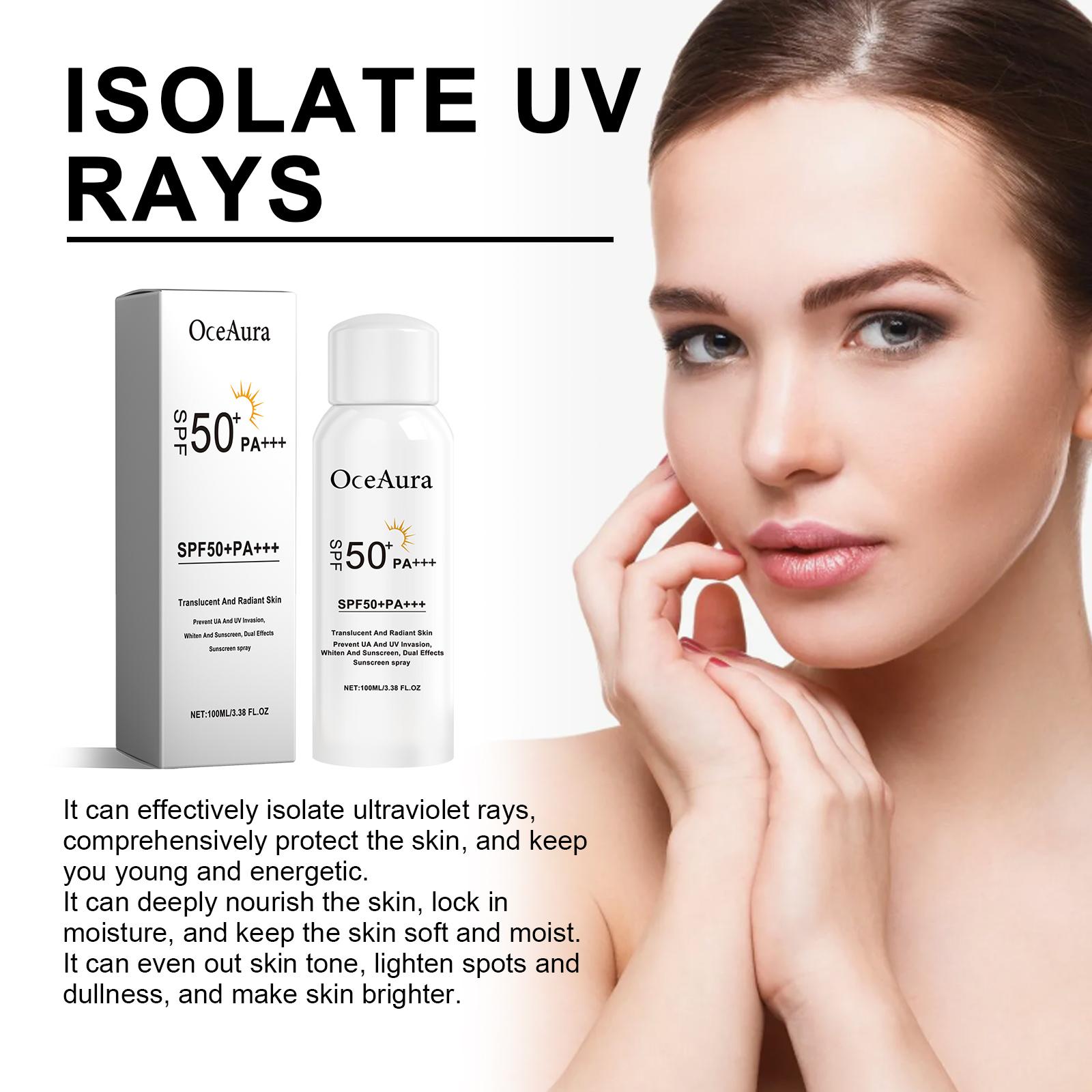 OCEAURA Sunscreen Spray SPF 50, Physical Mineral Sunscreen with Rice Ferment Brightening, Non-Sticky Lightweight Mist for Face & Body, Fast Absorbing UV Protection for All Skin shield flex