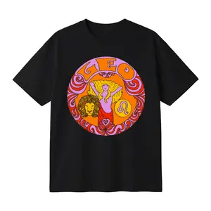 Unisex Cotton Oversized T-shirt Graphic Print Tee featuring Psychedelic Leo Zodiac Emblem Design, Colorful Astrological Graphic, Casual Streetwear Top for Everyday Wear