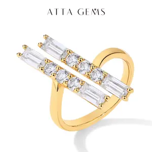 Parallel Bar Baguette Shape Synthetic Moissanite Ring D Color VVS1 for Men And Women Band Special Gift R143