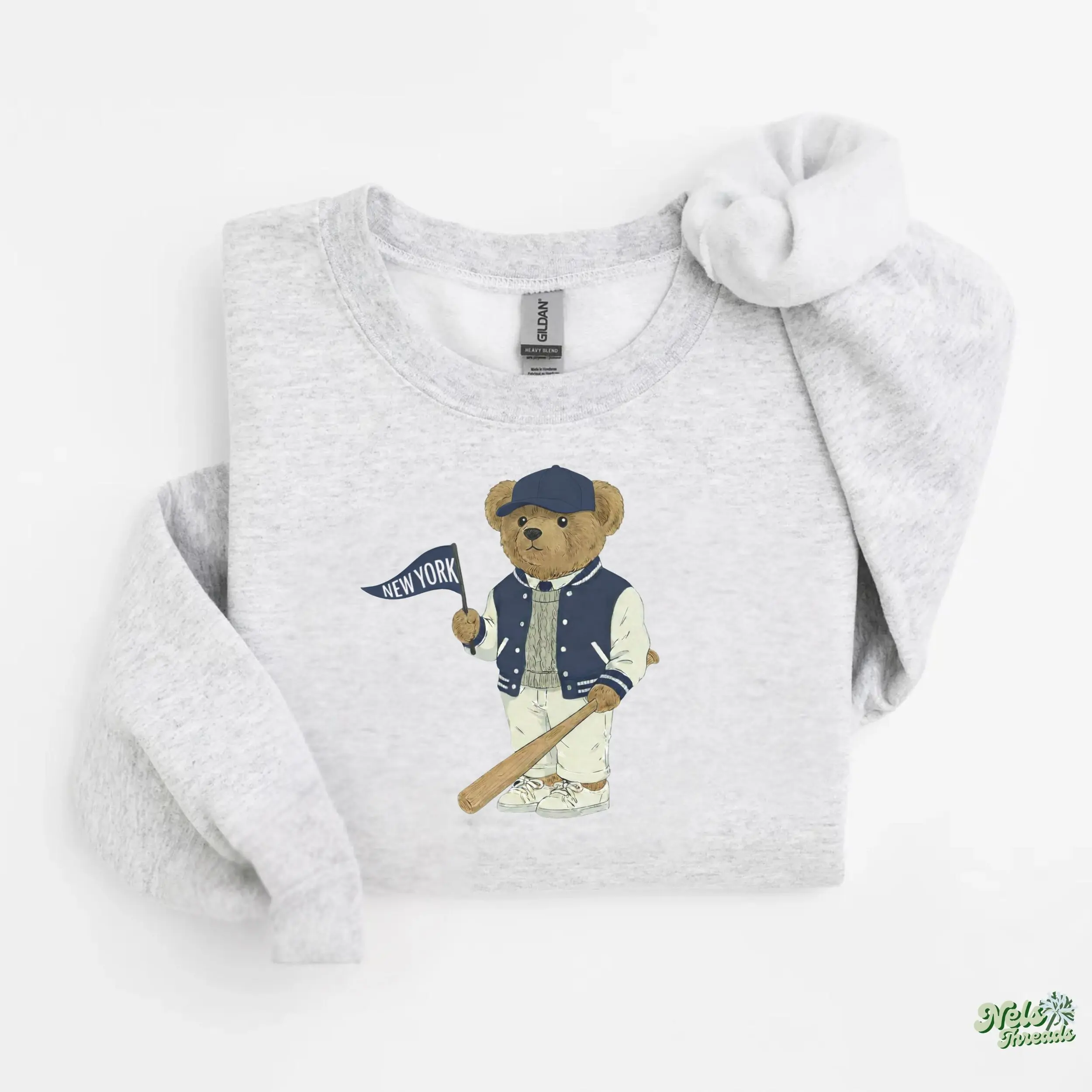 New York Baseball Bear Y2k Graphic Sweatshirt, Navy City Pride Pullover Hoodie For Men & Women