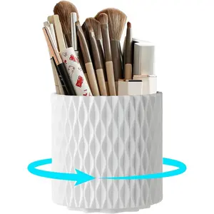 Makeup Brush Holder Organizer - 360 Rotating Makeup Brush Organizer 5 Slot Make up Brushes Cup for , Lipsticks, Bathroom Vanity Desktop Storage, White