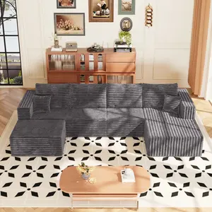 118&92.5" L/U-Shaped Modular Boneless Sectional Couch Oversized Deep-Seat No Assembly Required Suitable for Living room/Bedroom/Apartment-008GRAY