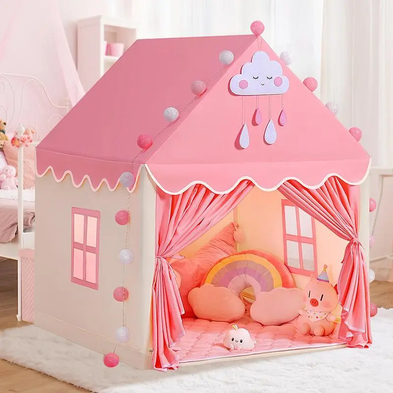JungleDove Large Pink Flannel Castle-Look Playhouse Tent for 4-6 Yrs Girls - Indoor-Outdoor Party Use, Ideal Unisex Easter Gift for Magical Pretend Play