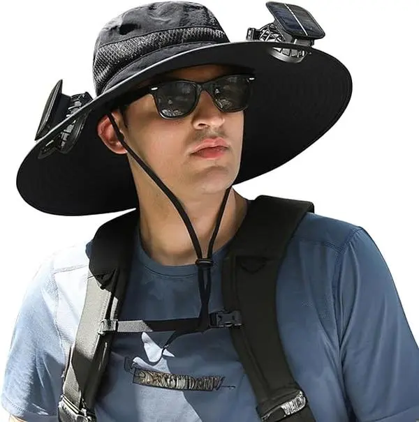 Hat with Fans Solar Power Wide Brim Solar Fan Hat, Sun Hat with 2 Fans Two Power Supply Modes, Outdoor Solar Powered & USB Charging Fishing Hat for Men Women Solar Fan Hats for Men