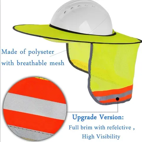 Sunbrite Work Hat High Visibility Full Brim Safety for Construction, Sun Protection Visor, Reflective Breathable Polyester Mesh, Outdoor Job Site Use, Unisex