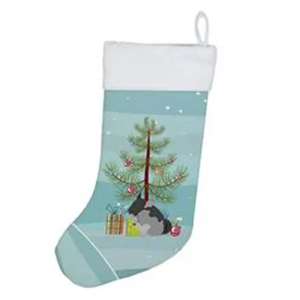 Unisex Black Velvet Christmas Stocking, 18x13.5in Chinchilla Design Festive Decor Gift for Holiday Home Supplies