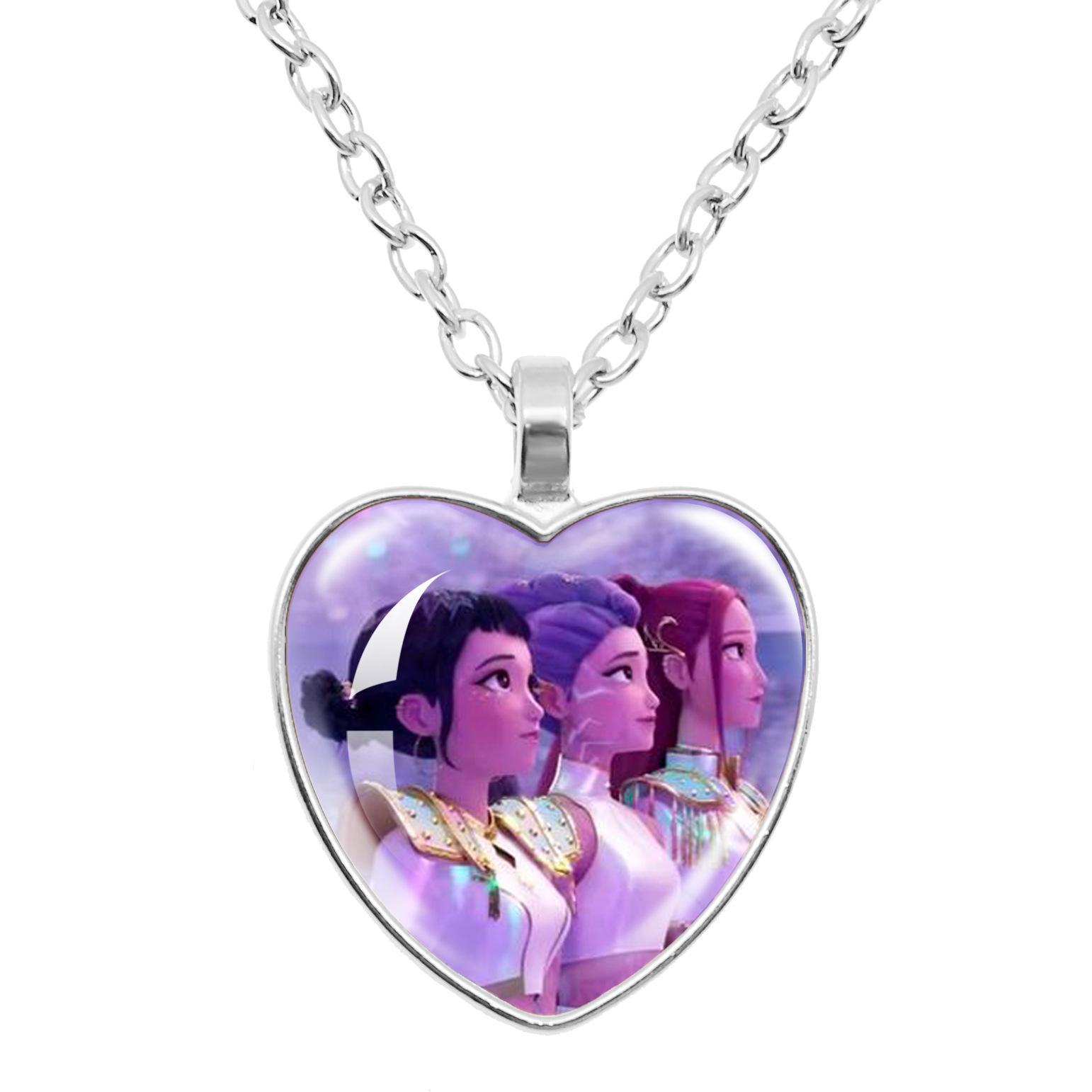 K-Pop Demon Slayer-Themed Gemstone Pendant Necklace — A Stylish Heart-Shaped Accessory. An Inspired Anime Gift Idea.