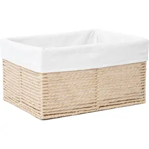 Hand-Woven Paper Rope Storage Baskets,Rectangular Wicker Baskets for Organizing,Decorative Woven Basket for Storage,Shelf Basket for Living Room,Storage Baskets for Pantry (Beige - Large)
