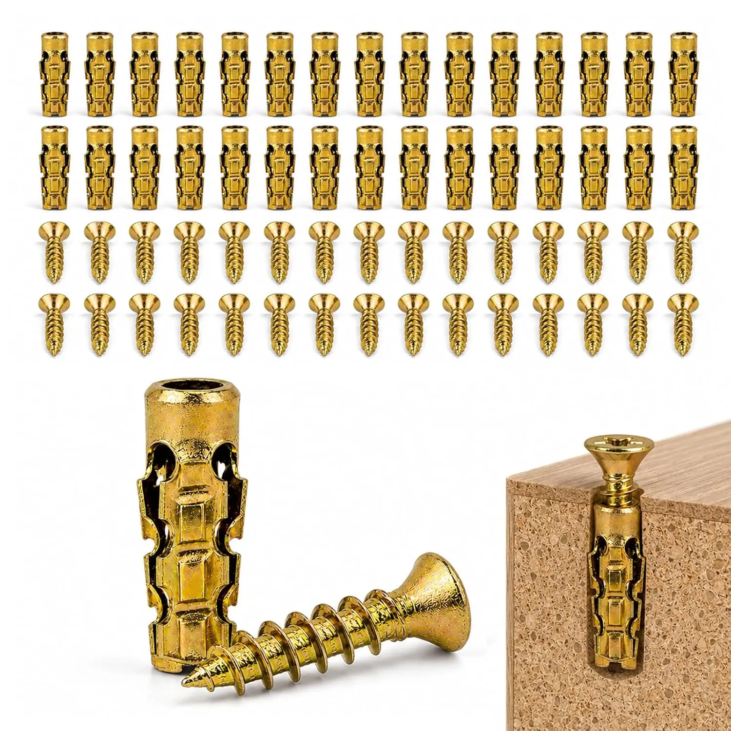120 PCS Heavy Duty Keyless Screw Anchors Kit, 6x14mm Galvanized Self-Drilling Fasteners, No Pre-Drilling Required, Ideal for Home Wall Storage & Decor
