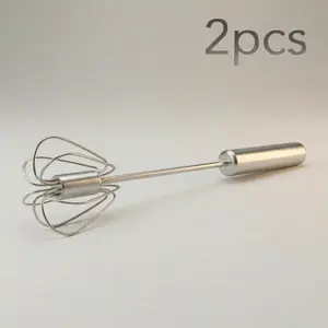 2Pcs Stainless Steel Multifunctional Egg Beater & Milk Frother Manual Handheld Whisk Mixer for Baking Eggs Cream with Handle Essential Kitchen Gadget