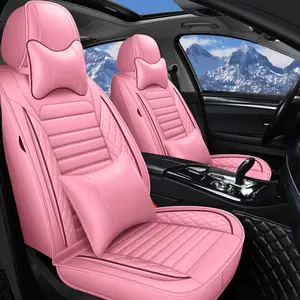 OTOEZ Girly Pink PU Leather Car Seat Covers Full Set 5PCS Cute Stylish Waterproof Soft Touch Full Coverage Universal Fit for Women Drivers auto accessories Luxury