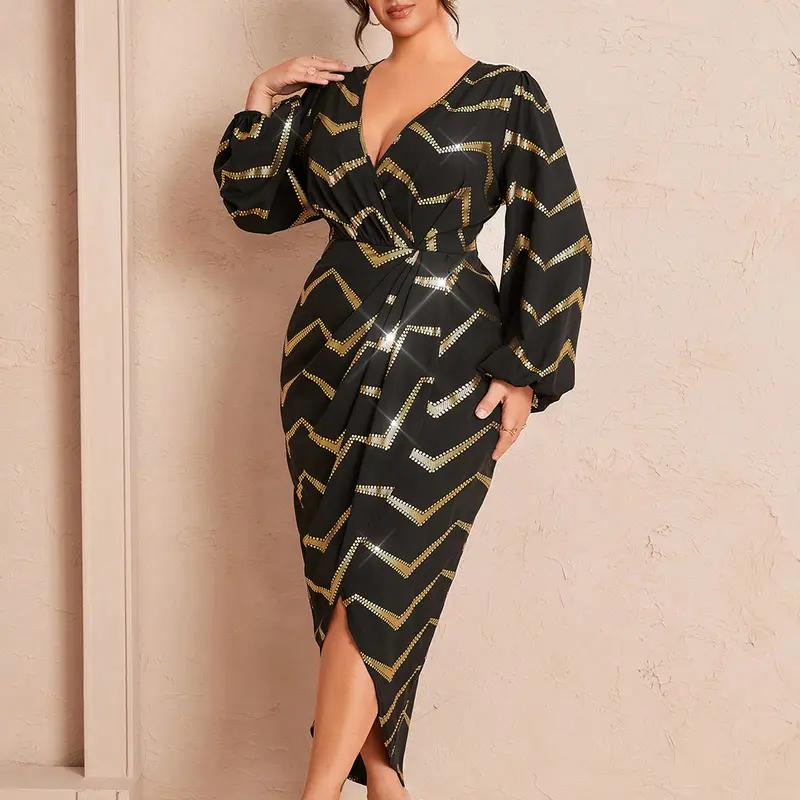 green emerald velvet dress Plus Size Combo Floral Jacquard Dress In Black Gold