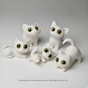 5-Piece Mini Statue Decor Set, 3D Printed Cute Cat Ornaments, Realistic Eyes, Office Desk, Living Room, Holiday Gifts, Christmas, Valentine's Day, Halloween, Cute Figurines