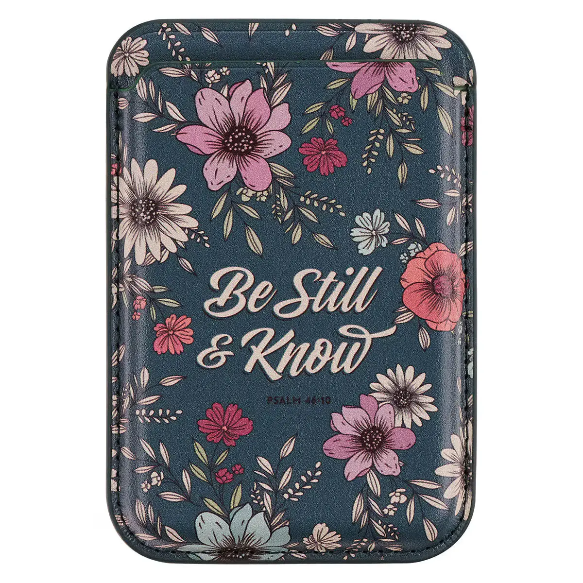 Phone Wallet for Women, Teal Botanical Faux Leather Stylish & Decorative Card Holder, MagSafe Compatible with Card Protection - Psalm 46:10, Phone Wallet Purse, Letter Design Wallet, Phone Holder Wallet