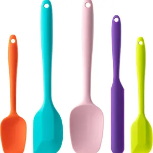Silicone Spatula Set, 5 Piece Food Grade Rubber Spatulas for Baking, Cooking, and Mixing High Heat Resistant Non Stick Dishwasher Safe BPA-Free (Multicolor)