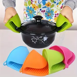 1 pair of silicone pot mats gloves, Oven Mitts, Insulated non-slip grips kitchen utensils, suitable for both hands, colorful kitchen accessories, non-slip clips