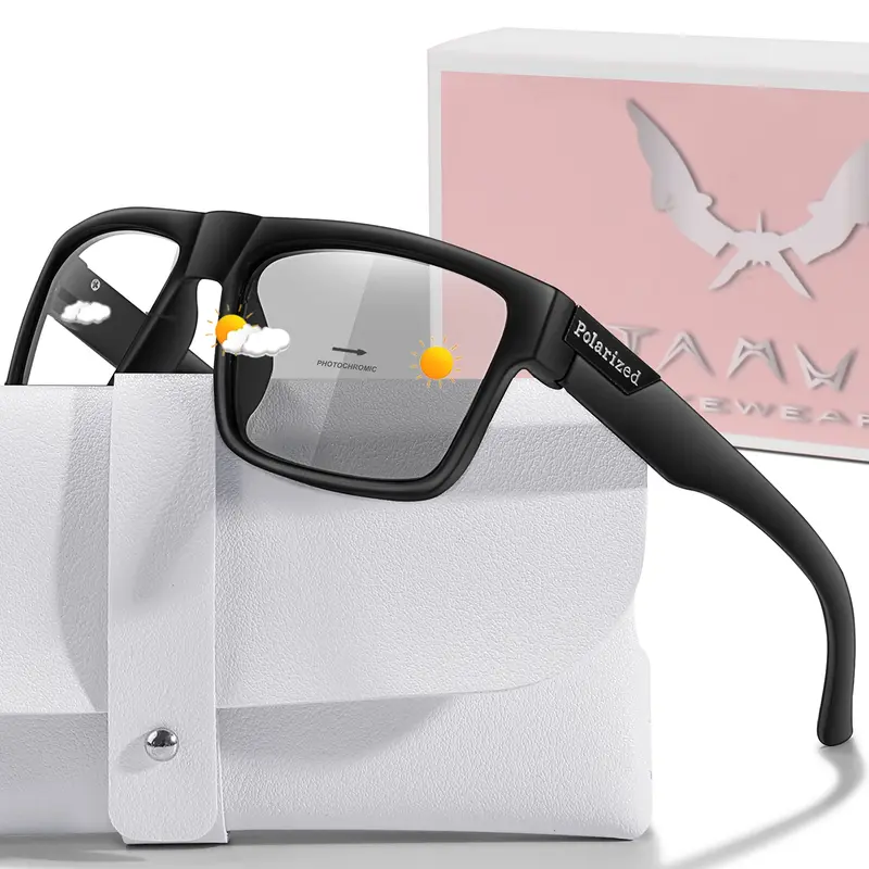 Fashion Light-Activated Color-Changing Glasses, Includes Case + Gift Packaging, Unisex Design for Outdoor Sports, Driving, Fishing, Cycling, Running, Sports Eyewear, Photochromic Cycling Glasses, Outdoor Sports Gear, Cycling Accessory