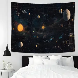Galactic Space Map Tapestry - Sci-Fi Solar System Wall Hanging with Planets & Stars, Astronomy Themed Background Fabric for Bedroom & Living Room Decor