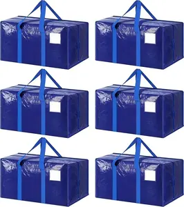 6 Pack-Extra Large Heavy Duty Moving Bags - Waterproof Storage Totes with Handles & Zippers, Foldable for College Dorm, Storage