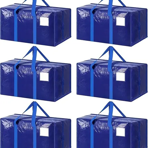 DXZ 6-Pack Synthetic Unisex Reusable Storage Bags - Solid Extra Large Portable Organisers, Heavy Duty Waterproof, Foldable with Handles, Zipper Closure, Space Saving for Travel Sorting