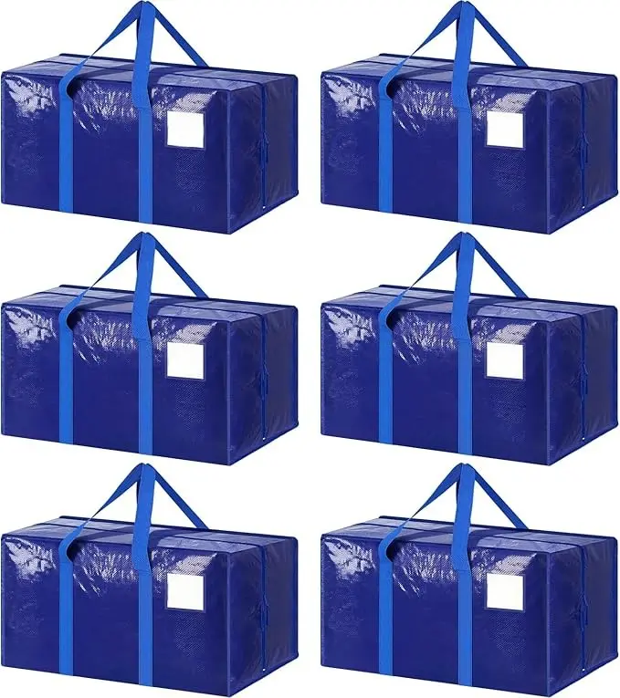 6 Pack-Extra Large Heavy Duty Moving Bags - Waterproof Storage Totes with Handles & Zippers, Foldable for College Dorm, Storage