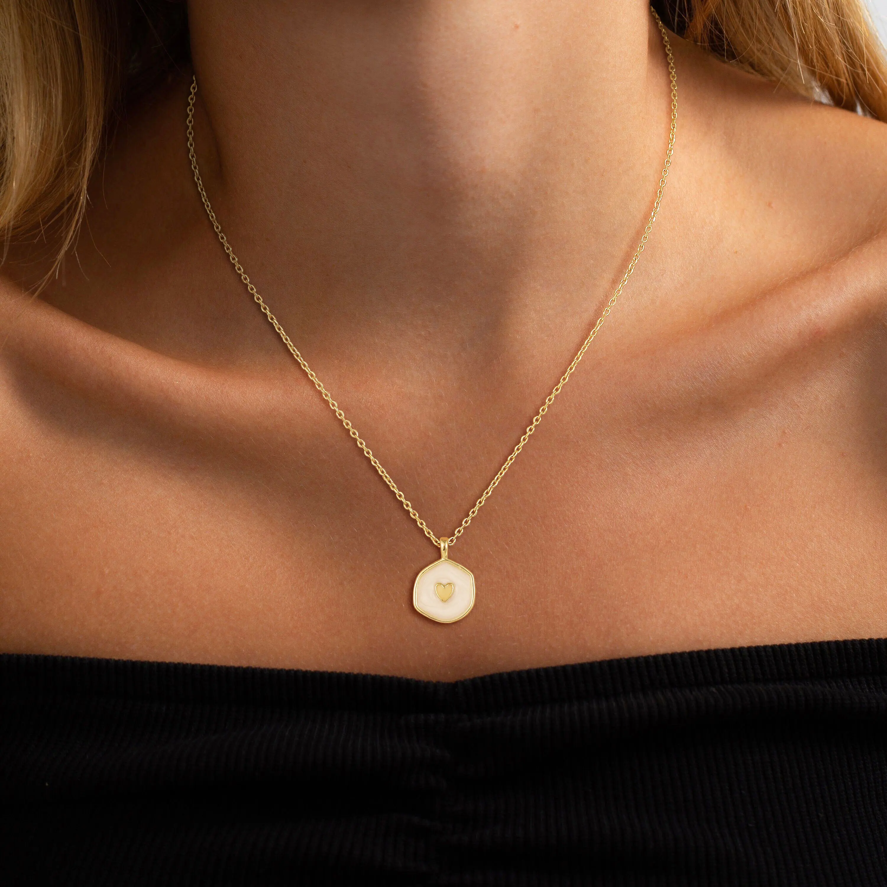Tewiky 14K Gold Plated Irregular Two-Tone Glow-in-the-Dark Heart Coin Pendant Necklace - For Valentine's Day gifts Tewiky 14K Gold Plated Irregular Two-Tone Glow-in-the-Dark Heart Coin Pendant Necklace - For Valentine's Day gifts