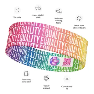 EQUALITY PRIDE Stretch Headband White/Rainbow All Over Print | LGBTQIA+ Hairband | Human Rights Active Sweatband | Protest Workout Accessory