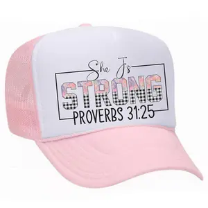 She Is Strong Trucker Hat Bible Verse Proverbs Adjustable Snapback Mesh