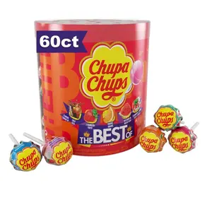 Chupa Chups 'Best Of' Lollipop Assortment 5 Flavors Individually Wrapped Candy for Kids 25.3 Oz Drum (60 Suckers) - Snack, Bonbon