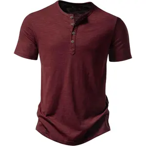 Men's Stretchy Short Sleeve Slim Fit Henley T-Shirt Casual Cotton 4 Buttons Tee Shirts