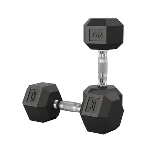 Hex Dumbbell Set of 2 – 5-50 LB – Rubber Encased Cast Iron – Textured Carbon Steel Handles – Superior Grip – Home Gym Strength Training – Free Weights