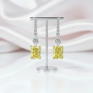 Emerald Cut Diamond Option Yellow Sapphire Drop Earrings