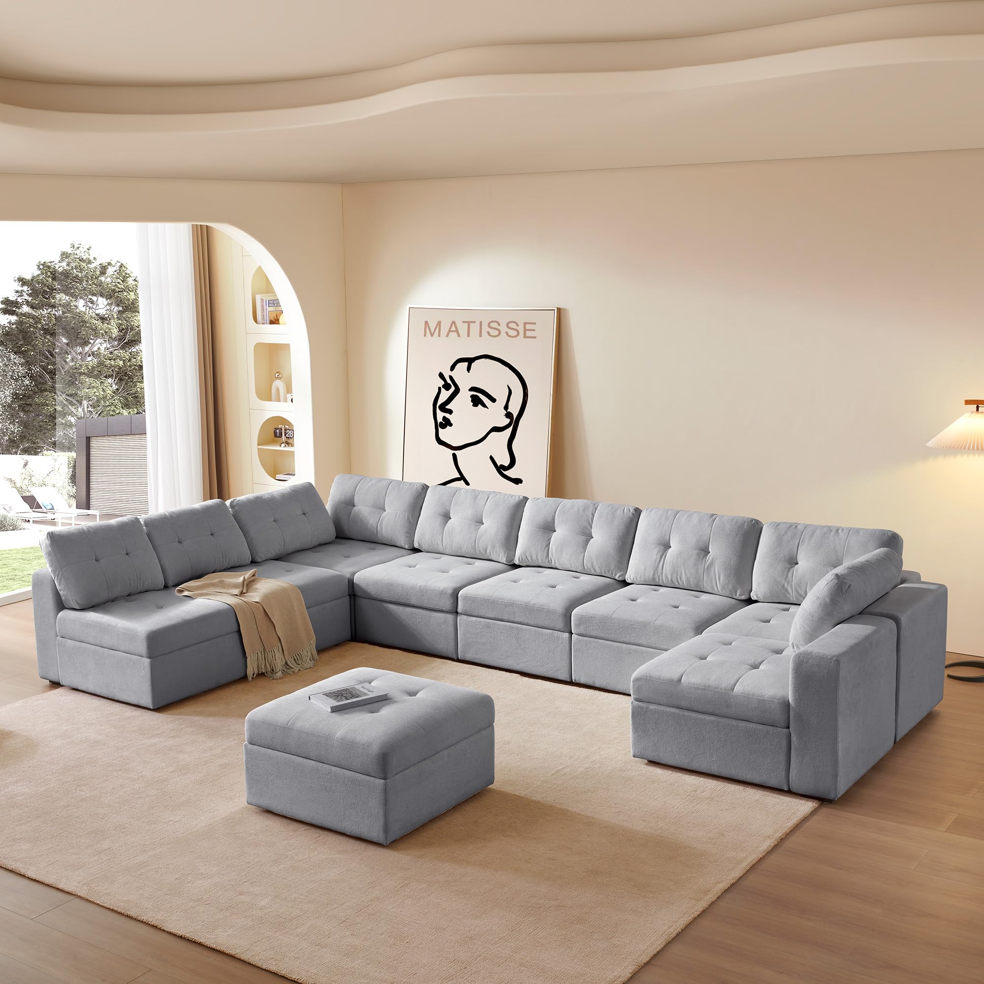 Giratree Oversize Modular Sectional Couch, Convertible U Shaped Sofa with Storage, 9 Seater Sofa Modular with Ottomans and Reversible Chaise for Living Room, Office