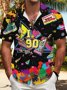 Saint Patrick's Day Men's Fashion Festive Button-Down Shirt, Beach Vacation, Loose-Fitting Short Sleeve, All over Print, Boho Style