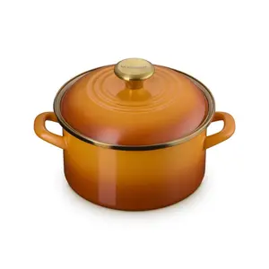 Le Creuset 3.8 Qt. Petite Enamel On Steel Stockpot | Persimmon with Gold Knob