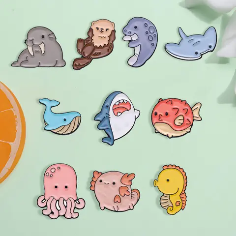Cute Cartoon Marine Life Design Brooch, Fashion Alloy Badge for Daily Clothing Decor, Trendy All-match & Exquisite Brooch for Birthday Gift, Collectible Pack