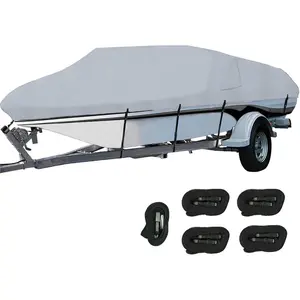 600D Boat Cover Heavy Duty Waterproof Trailerable Boat Cover with 2 Air Vents Fits V-Hull,Tri-Hull,Fishing Boat,Bass Boats,Pro-Style,Runabout (Gray, 17-19ft)